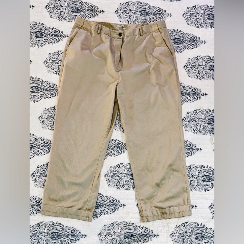 L.L.Bean Women’s Khaki‎ Pants 18W Classic Fit Ankle Length Tan Chino